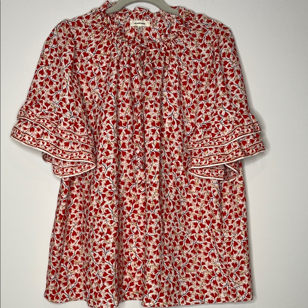 Max Studio Red and White Patterned Blouse